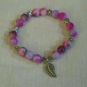 Pink Purple leaf gemstones bracelet gift boxed